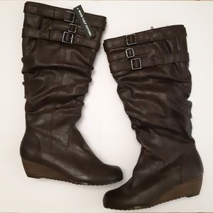 Taxi Knee High Scrunch Wedge Boots 5